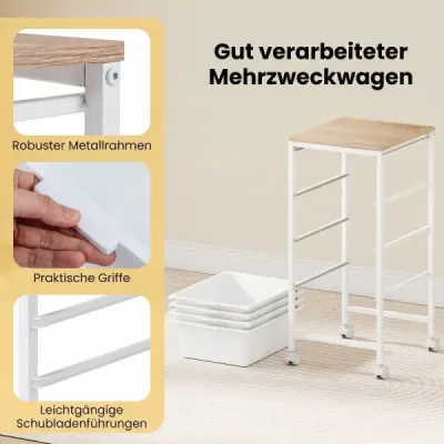 Rollwagen Schubladenwagen mit 4 Schubladen aus Kunststoff 37 x 32,5 x 71 cm Weiß
