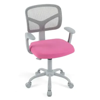 Ergonomischer Kinder Schreibtischstuhl mit Einstellbarer Höhe & Selbstsichernden Rädern Dunkelrosa