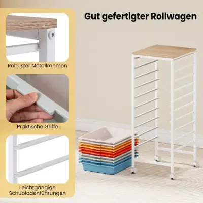 Rollwagen mit 10 Stapelbaren Schubladen & Griffen Rollcontainer 37 x 32,5 x 85 cm Macaron