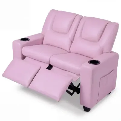 2-Sitzer Kindersessel 100°-139° Neigbar mit Liegefunktion & Getränkehaltern Kindersofa 150 kg Belastbar Rosa