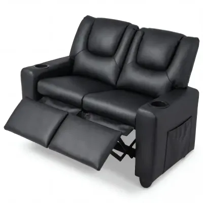 2-Sitzer Kindersessel 100°-139° Neigbar mit Liegefunktion & Getränkehaltern Kindersofa 150 kg Belastbar Schwarz