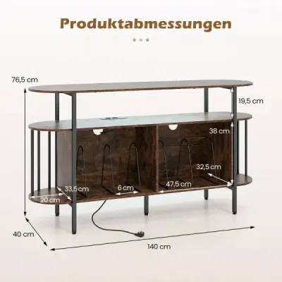 Plattenspieler-Ständer mit Ladestation & Farbigen LED-Leuchten 140 x 40 x 76 cm Rustikalbraun