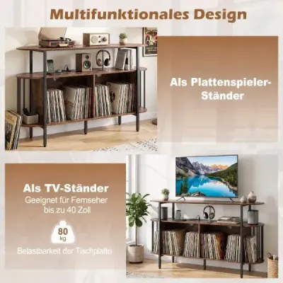 Plattenspieler-Ständer mit Ladestation & Farbigen LED-Leuchten 140 x 40 x 76 cm Rustikalbraun