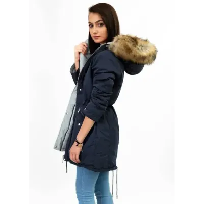 Jacheta de iarnă cu două fețe cu glugă gri marină (w210)