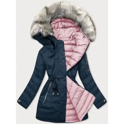 Jachetă de iarnă cu două fețe, cu glugă de pink (w631)