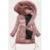 Jacheta de iarnă pentru femei Piggy cu glugă roz antic (7690)