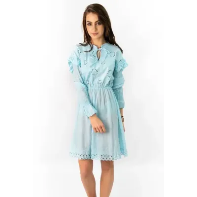 Rochie de bumbac cu broderie albastru (303art)