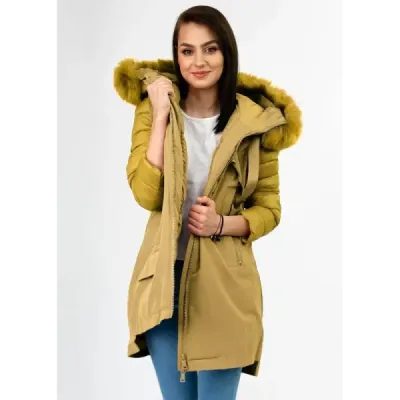 Jacheta de iarna pentru femei cu materiale galbene combinate (7708)