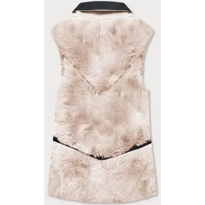 Vestă elegantă din piele ecologică și blană crem (br9593-46)