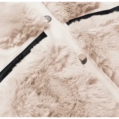 Vestă elegantă din piele ecologică și blană crem (br9593-46)