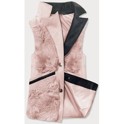 Vestă elegantă din piele ecologică și blană de somon (br9593-12)