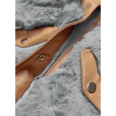 Vestă elegantă din piele ecologică și blană gri caramelizată (br9592-9022)
