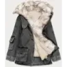 Jacheta pentru femei denim cu guler de blană negru/bige (br9585-1046)