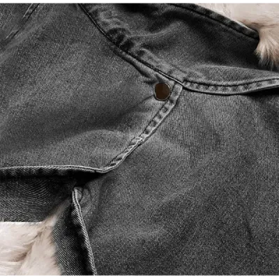 Jacheta pentru femei denim cu guler de blană negru/bige (br9585-1046)