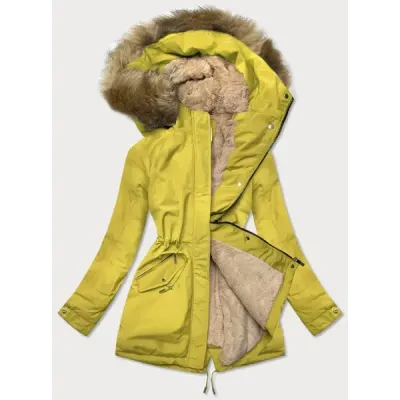Jacheta de iarnă caldă bej de lămâie pentru femei (w559)