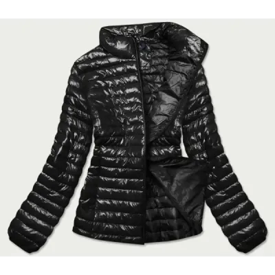 Sacou de femeie lucios matlasat negru (n-6107-1)