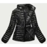 Sacou de femeie lucios matlasat negru (n-6107-1)