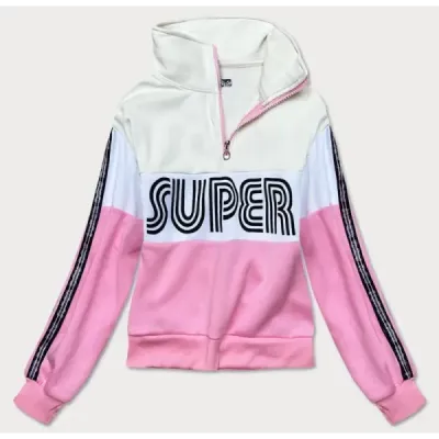 Tricou sport pentru femei cu curea roz alb-ecru (26019)