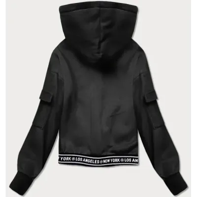 Costum de trening scurt pentru femei cu blugi negru (2600)