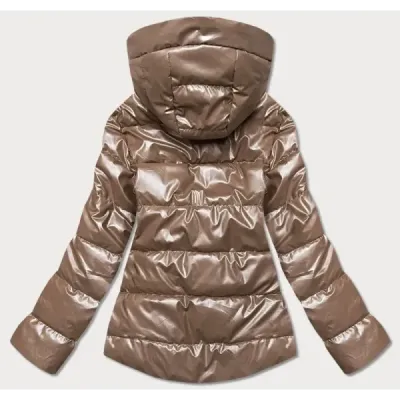 Jacheta metalică pentru femei cu glugă maro deschis (b8007-46)
