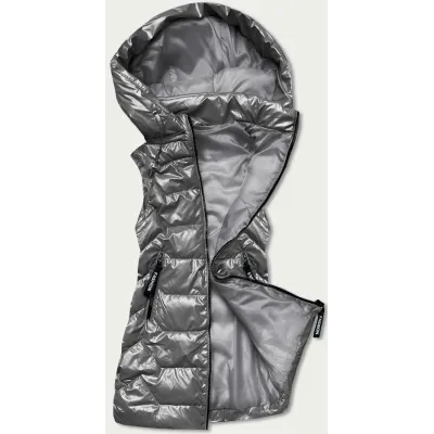 Vestă de damă lucioasă cu glugă gri (b8019-70)