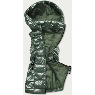 Vestă de damă lucioasă cu glugă verde (b8019-10)