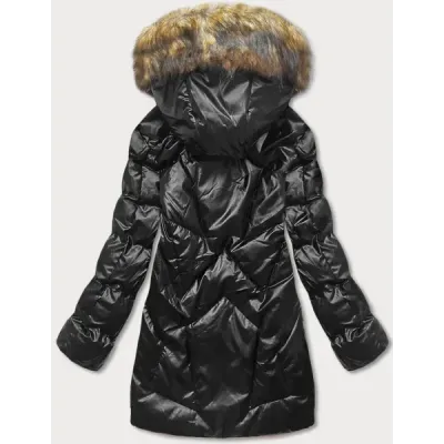 Jacheta de iarna pentru femei cu capota maro-negru (5m775-392)