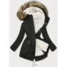 Jacheta de iarna calda de sex feminin negru-ecru (w629)