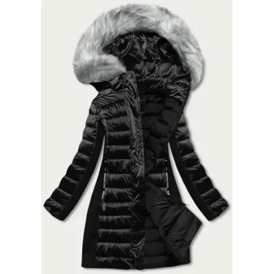 Jacheta pentru femei de iarnă cu materiale negre combinate (dk067-1)