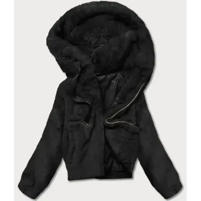 Jacheta scurtă de blană neagră pentru femei (R8050-1)