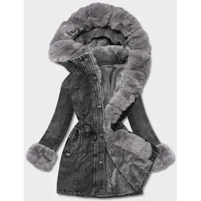 Jacheta denim pentru femei pe căptușeală neagră/gri (B8068-109)