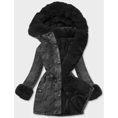 Jacheta denim pentru femei pe căptușeala cu blană neagră (B8068-101)