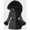 Jacheta denim pentru femei pe căptușeala cu blană neagră (B8068-101)