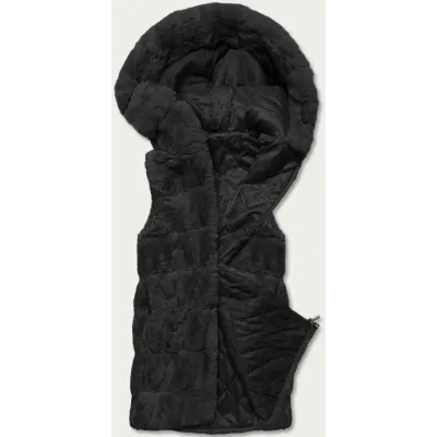 Vestă de blană cu glugă neagră (B8059-1)