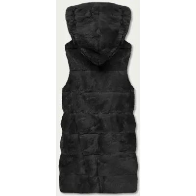 Vestă de blană cu glugă neagră (B8059-1)