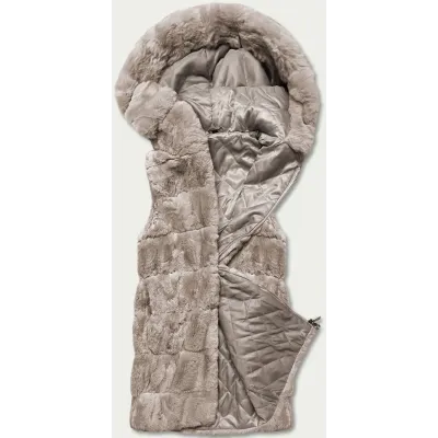 Vestă de blană cu glugă bej (B8059-12)