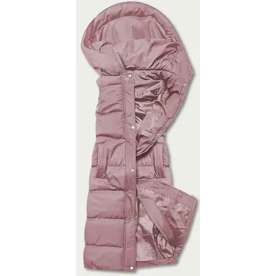 Vestă lungă de femeie roz şi pufoasă (5M726-46)