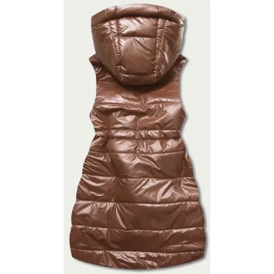 Vestă lucioasă cu glugă de caramel (B8130-14)