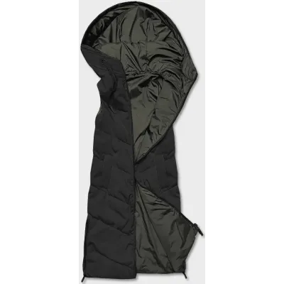 Vestă lungă pentru femei cu două fețe black-khaki (B8137-1)