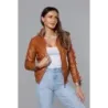 Jacheta scurta pentru femei cu finisaj caramel decorativ (B8030-14)