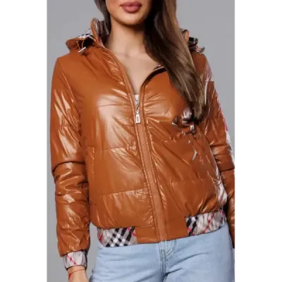 Jacheta scurta pentru femei cu finisaj caramel decorativ (B8030-14)