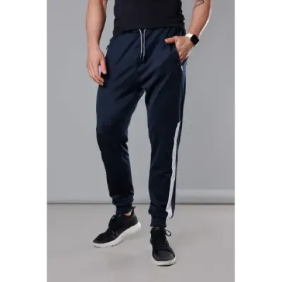 Pantaloni de trening pentru bărbați cu inserții albe-marină (8K172)