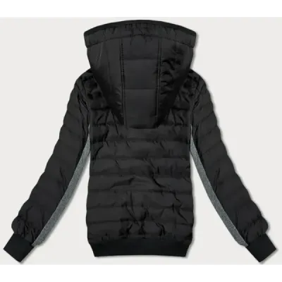Sacou pentru femei cu material combinat de culoare neagră (8M916-392)