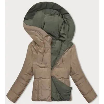 Jacheta scurtă cu două fețe cu glugă bej-khaki (B8181-10101)