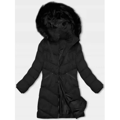 Jacheta de iarna pentru femei cu gluga neagra (5M732-392)