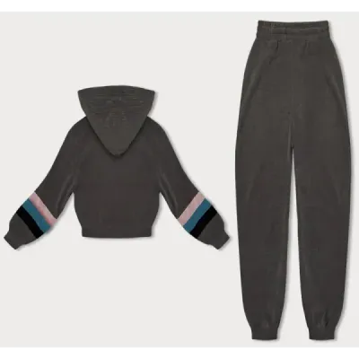 Costum de trening pentru femei cu inserții colorate din grafit (AMG-346A)