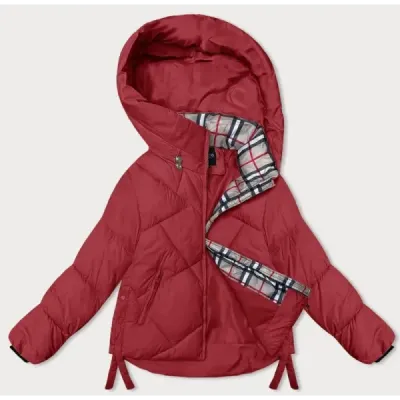 Jacheta de iarna pentru femei cu ornamente decorative rosii (3021)
