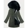 Jacheta de iarna pentru femei cu blana kaki (V715)