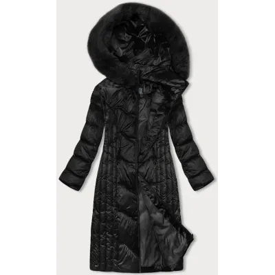 Sacou lung de iarnă pliat negru S'west (B8201-1)