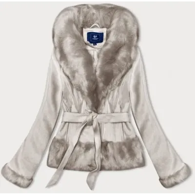 Sacou scurt pentru femei legat Ann Gissy bej deschis (K0327)
